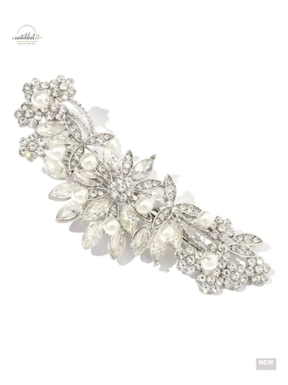 Crystal Rhinestone Pearl Hair Clip Comb Silver Wedding Hair Accessory Bridal